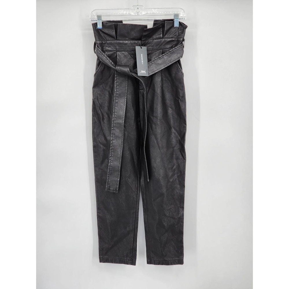 Kosmios Faux Leather Belted Black Paperbag Pants Size Small NWT